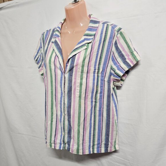 Marine Layer Lucy Resort Striped Top Blouse Shirt Women Size L Multicolor Hemp 3 - Picture 6 of 11